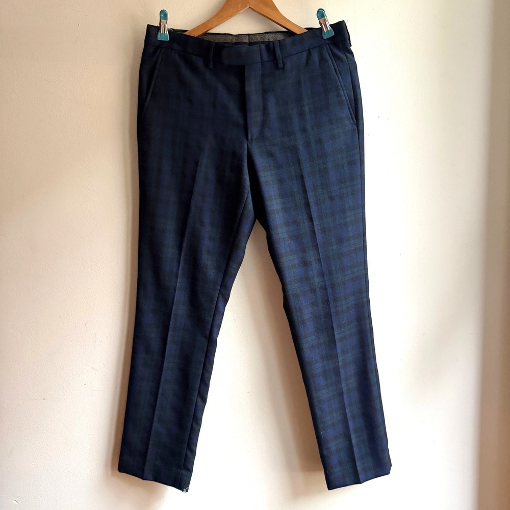 J.Crew Bowery Black Watch Tartan Plaid Wool Dress Pants Blue Green 31 x 30